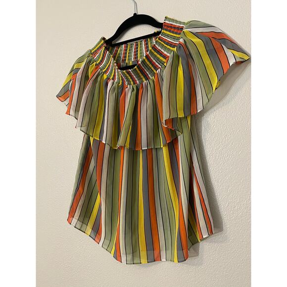 Cabi Retro Womens Striped Off-Shoulder Blouse XS, 70s Funky Colors Unique Summer - Picture 3 of 5